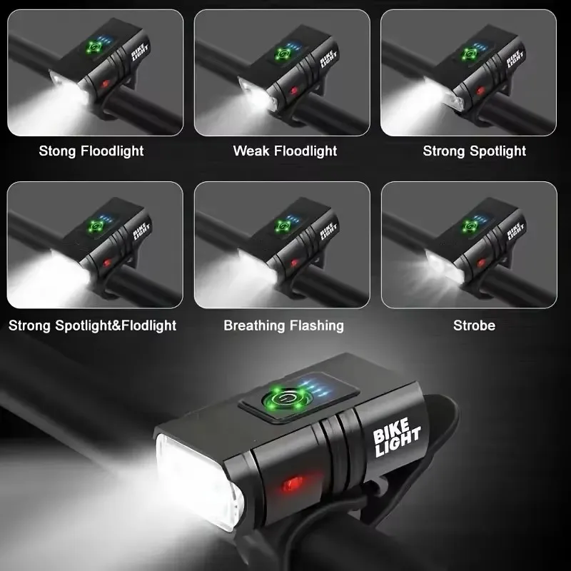 Turn on bike lights LED front USB charging mountain bike headlights flashlight bike scooter image 5