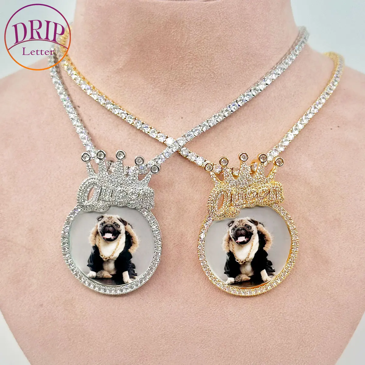 Custom Photo Necklace for Women Iced Out Prong Picture Memory Pendant Hip Hop Jewelry