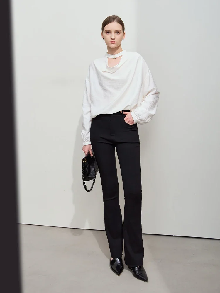 Amii Minimalist Solid Color Loose Mid Long Neck Lyocell Shirt 2025 Spring New Split Pearl Buckle Long Sleeve Casual Top 12551024