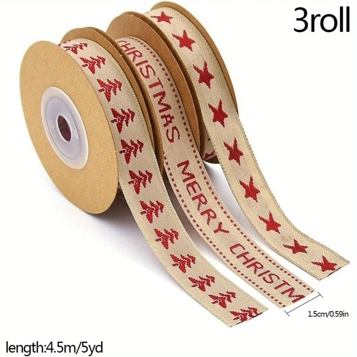 

3Rolls Christmas Tree Star Satin Ribbons Merry Christmas for DIY Crafts Gifts Decoration Gift Wrapping Festival Packaging