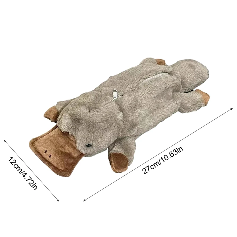 1PC Cute Platypus Pencil Case Cosmetic Bag Plush Pen Pouch Large Capacity Storage Bag School Supplies Students Stationery Box