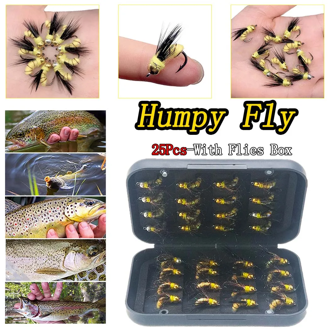 25Pcs Fly Fishing Lure Trout Nymph Dry/Wet Flies Nymphs Artificial Bait With Flies Box