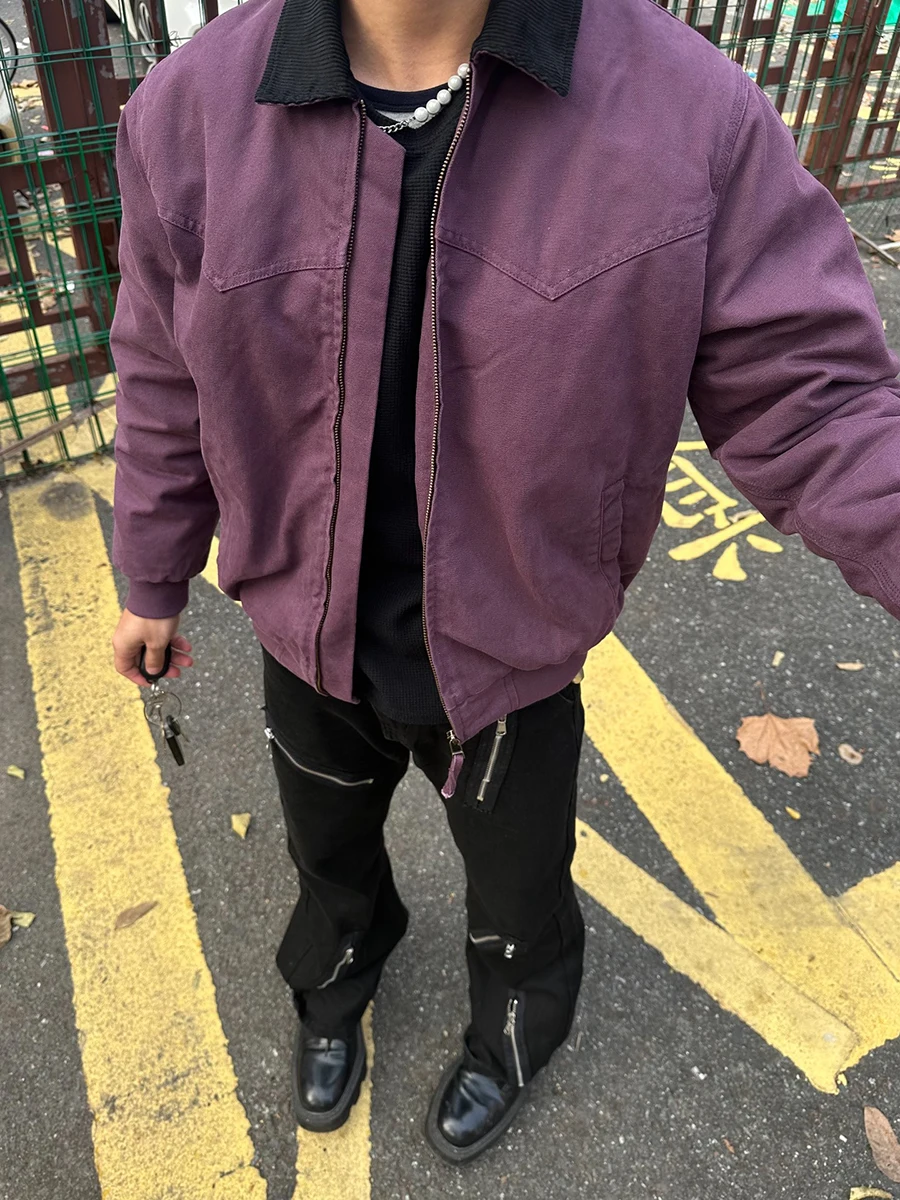 

Фиолетовый Detroit ort Jaet мужской весенне-осенний американский ретро воротник бейсбол orm Cleanfit Рабочая одежда Верхняя одежда