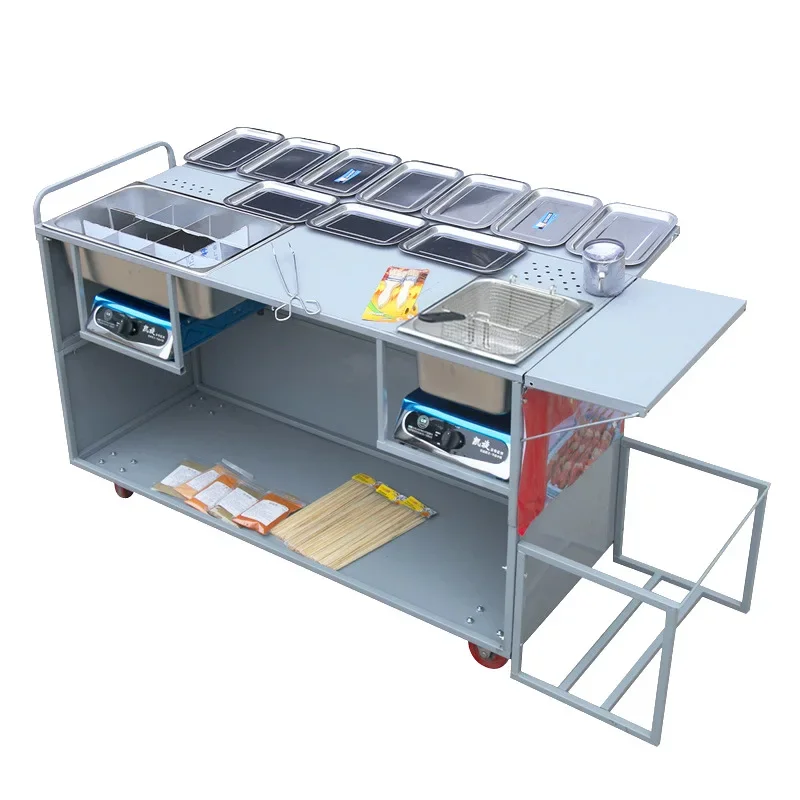 Street Mobile Snack Cart Kanto Boiled, Fryer, Steam Commercial Gas Multifunctional Snack Cart Special Food Truck For Stalls