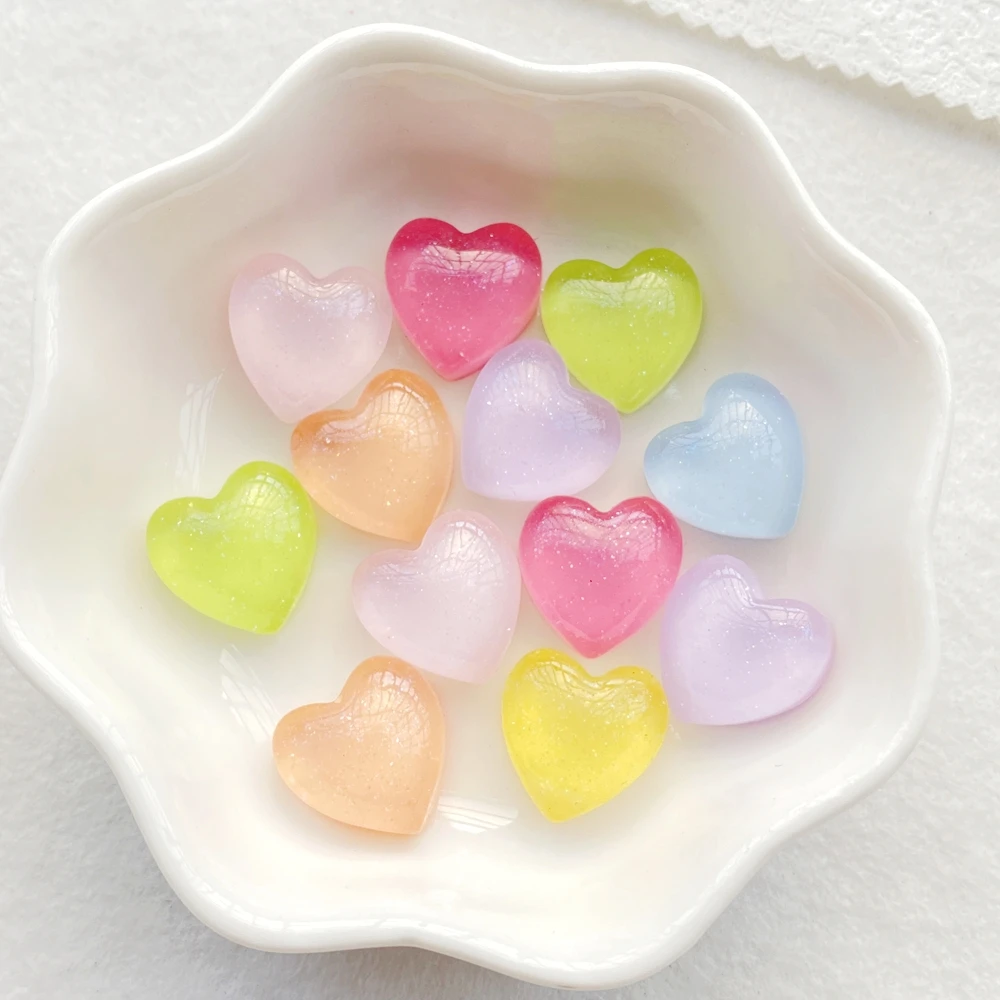 30pcs Glitter Resin Colorful Mini Cute Heart Shape Nail Art Flatback Rhinestone Applique DIY Wedding Scrapbook Decor Craft