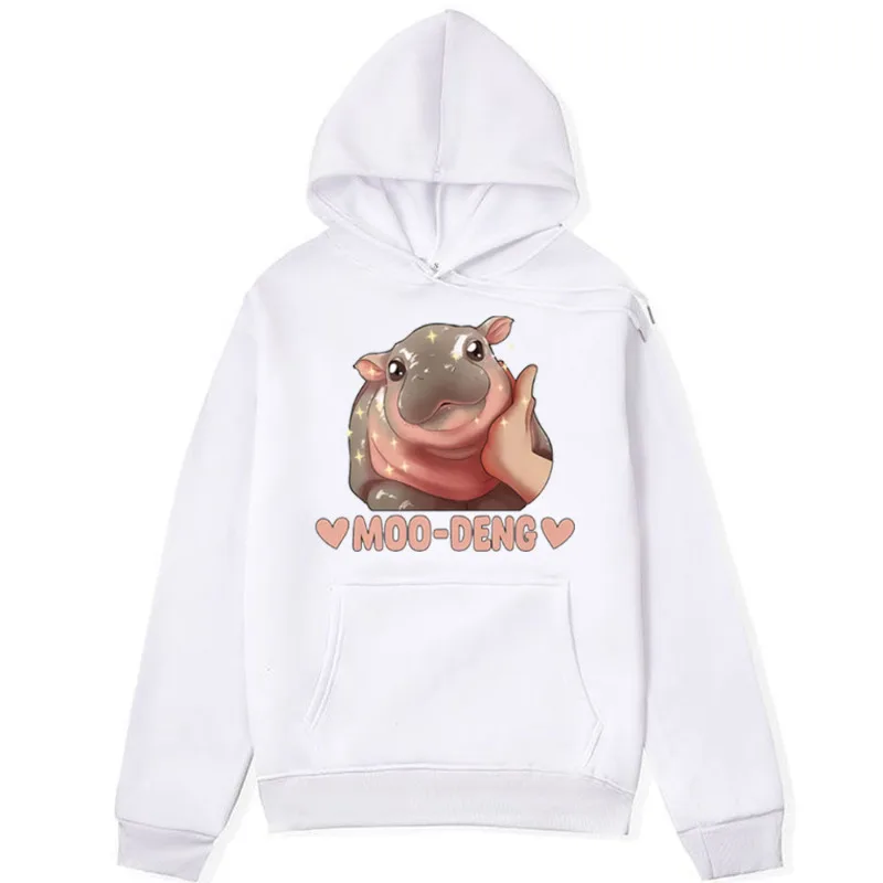 I Love Moo Deng Funny Meme Print Hoodie Men's Baby Hippo Vintage Sweatshirts Oversized Streetwear Winter Fashion Y2k Hoodies