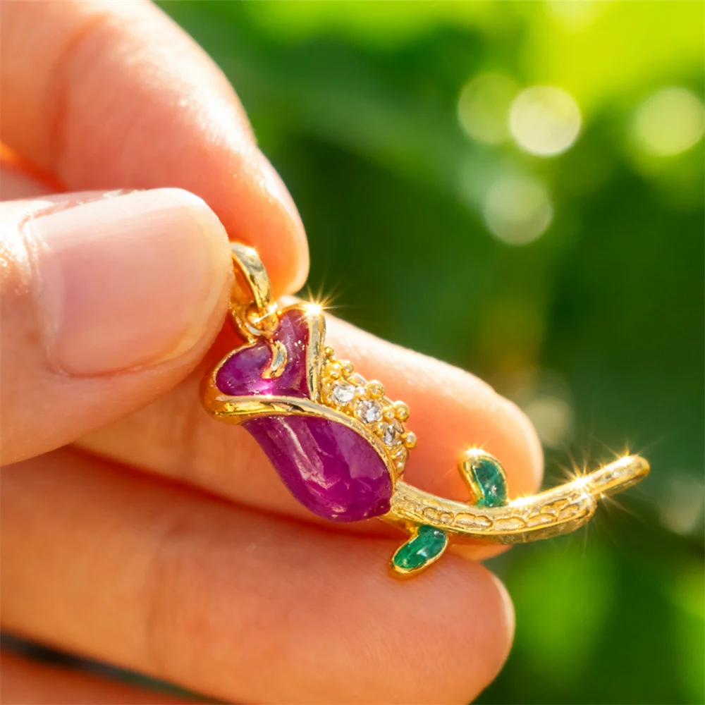 

3Pcs Pendants Brass Enamel Rose Flower Charms Elegant Floral Style for DIY Jewelry Necklace Bracelet Accessories for Men Women