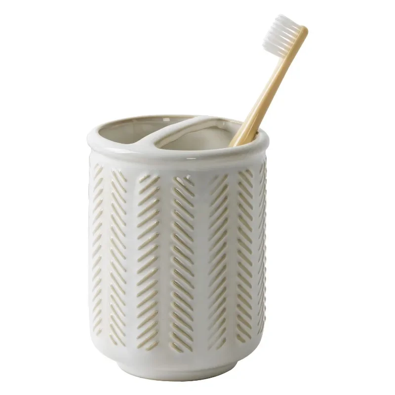 

Home.NEW Reactive Glazed Textured Ceramic Toothbrush Holder in Creamy White