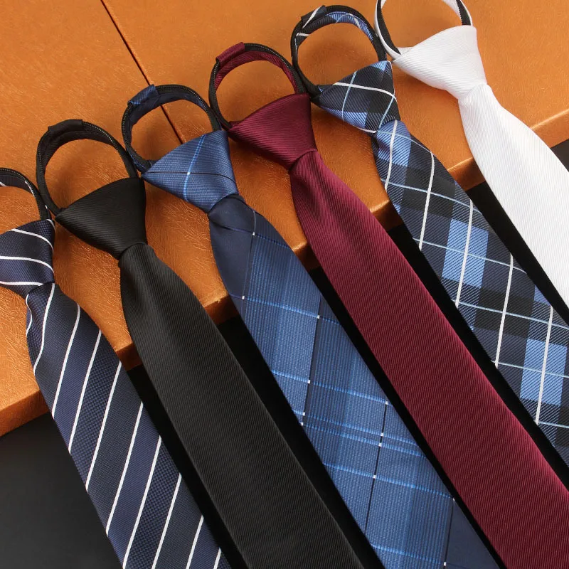 6CM Korean Version Men's Skinny Ties Black Wine Lazy Zipper Tie for Man Gentleman Formal Business Shirt Neckties Graduation Gift