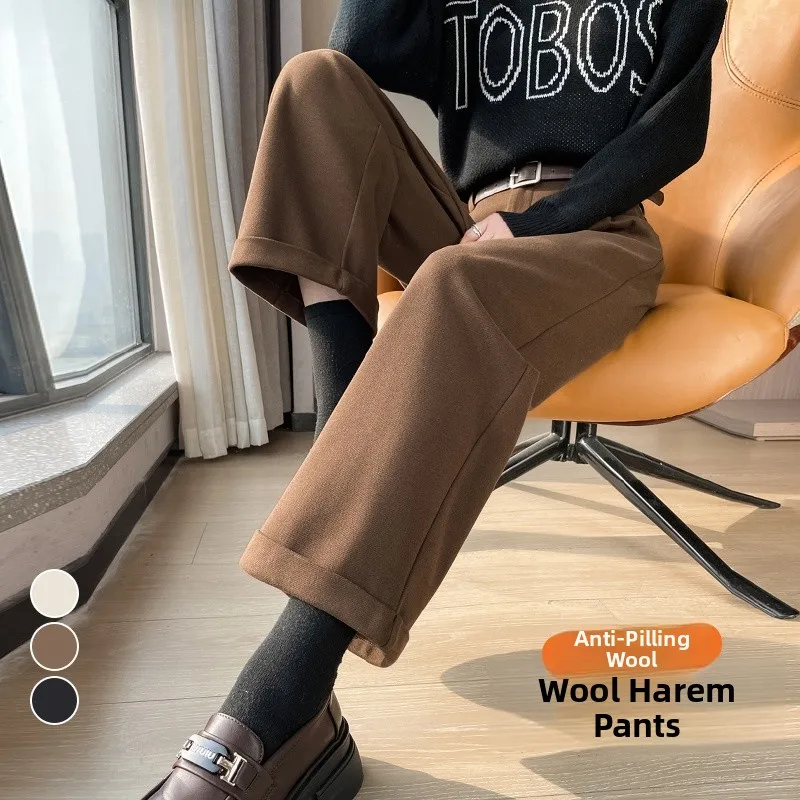 Pantaloni da sigaretta in lana color caffè retrò Pantaloni da donna a vita alta con gamba dritta casual foderati in Fce autunno inverno