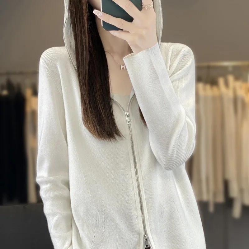 Fashionable Stylish Women's Worsted Wool Hooded Cardigan Autumn and Winter New Double Zipper Design Sense Small Coat