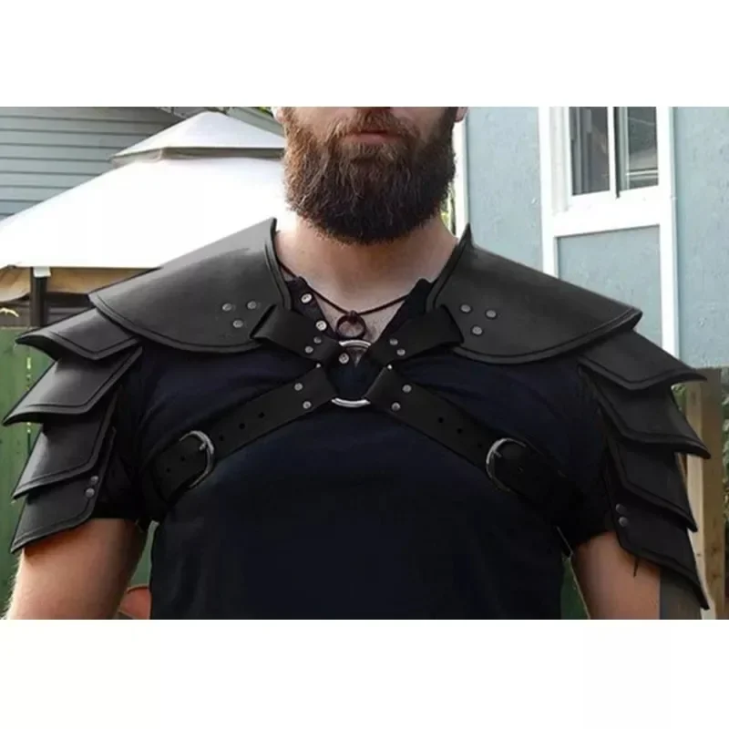 Arnés de cuero PU para hombre, accesorios medievales, armadura de hombro, disfraz de guerrero, caballero, Steampunk, bruja gótica, disfraz de Cosplay