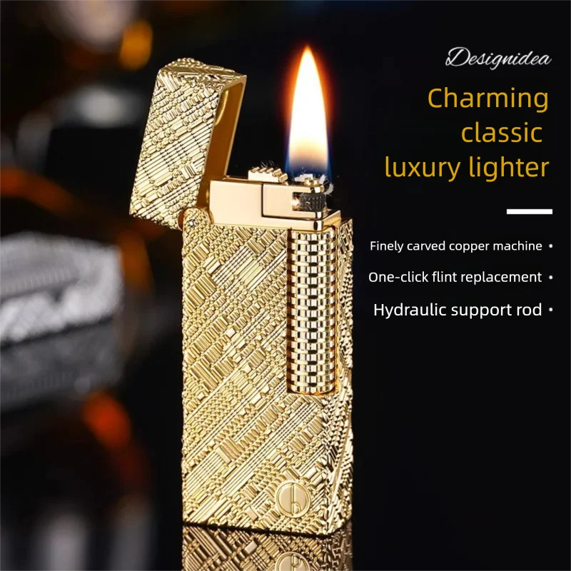 Retro fashion luxury grinding wheel exquisite carving craftsmanship lighter elegant open flame exquisite lighter