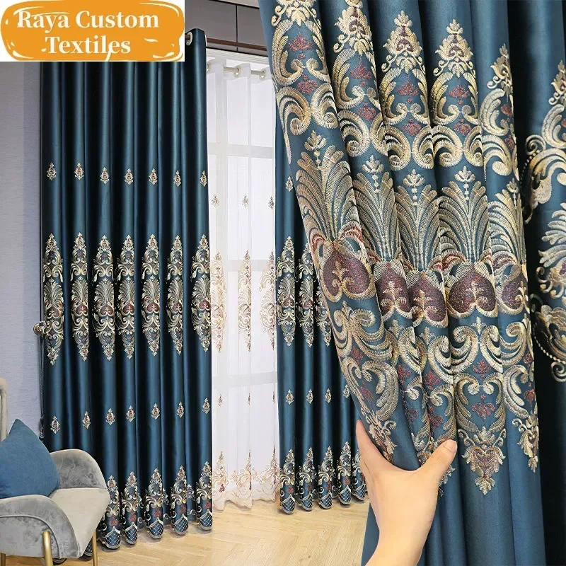 

European Luxury Curtains for Living Dining Room Bedroom Blackout Heat Insulation Sound-absorbing Curtain High Quality Custom