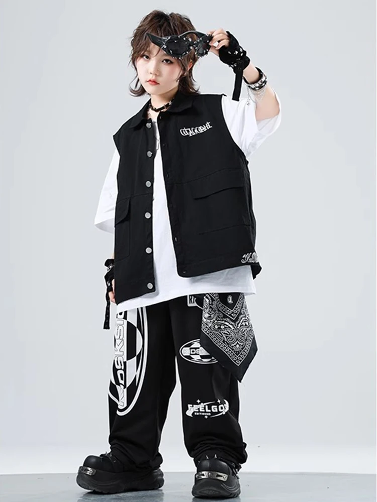 Novos meninos hip hop roupas preto colete calças verão crianças traje de dança rua tambor mostrar roupas meninas jazz palco outfits bl15984