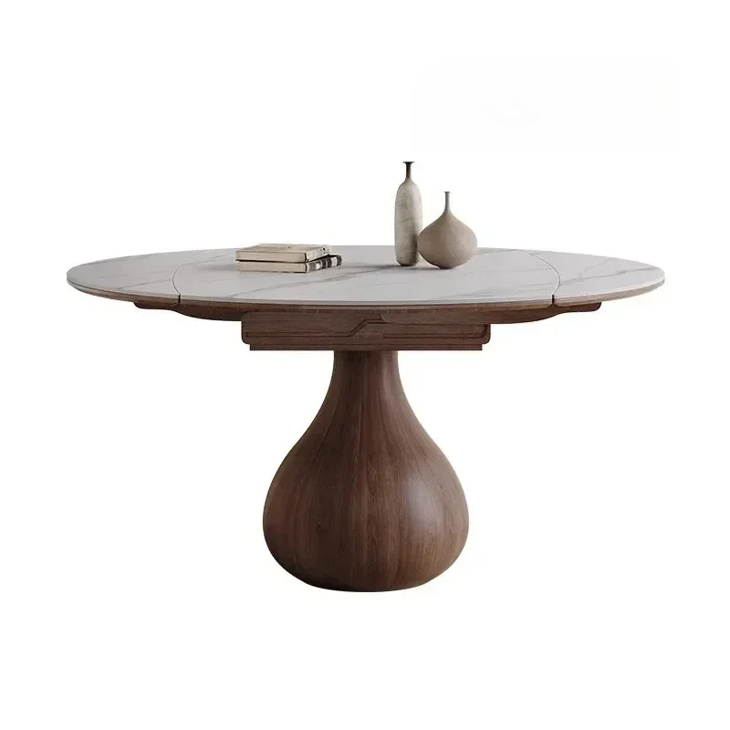 

French retro solid wood round modern simple small apartment medieval new rock slab dining table retractable