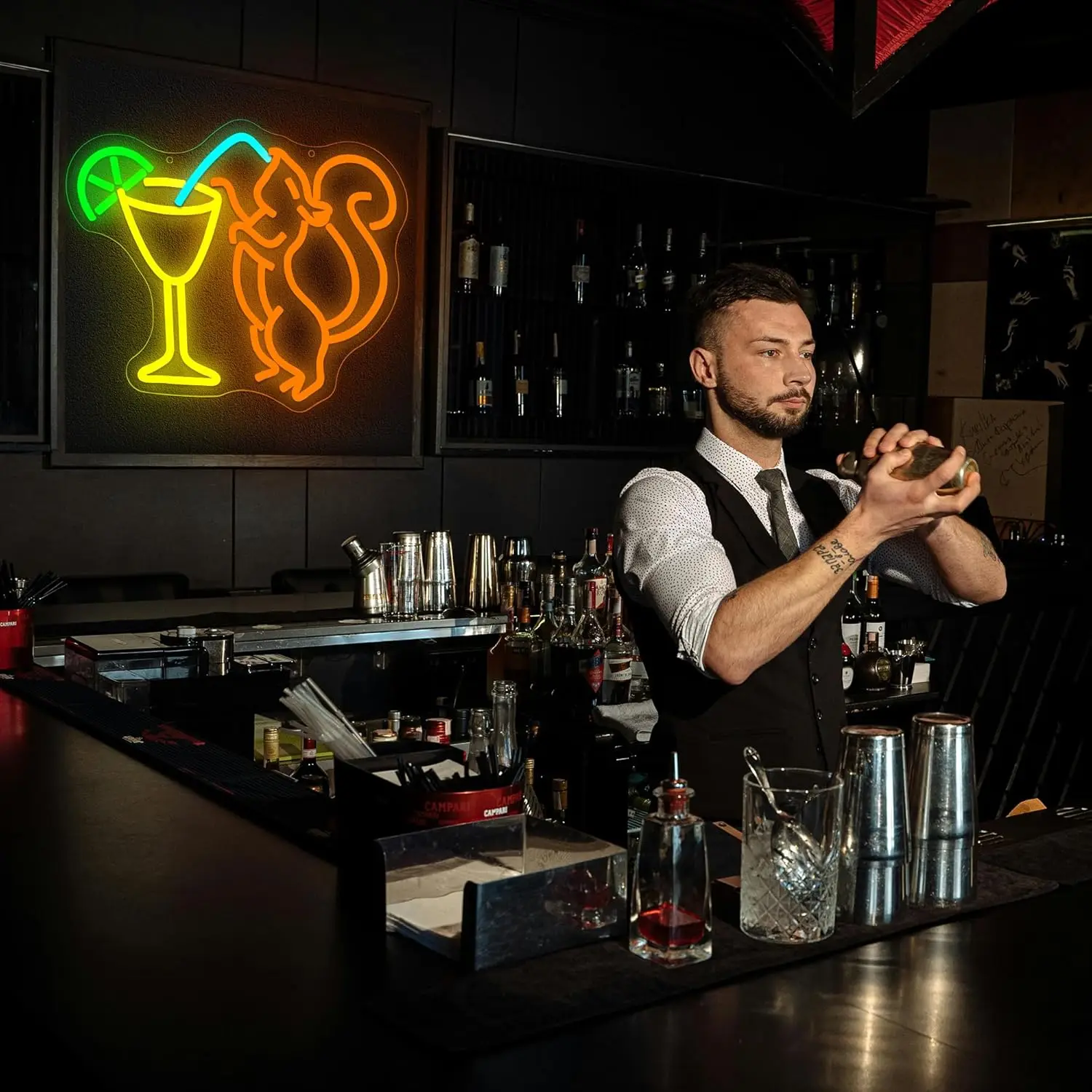 Eekhoorn Cocktail Neon Sign Dimbaar Eekhoorn Drink Light Up Sign Wall Decor voor Man Cave Bar Home Bierwinkel Slaapkamer Kerstmis B