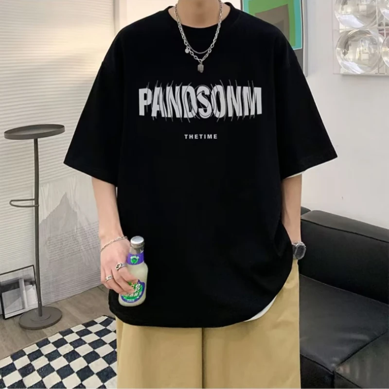 Summer Style Oversized t shirt high quality cotton Pure Men's Casual Weaving Vintage Anime Streetwear Clothing Harajuku Graphic