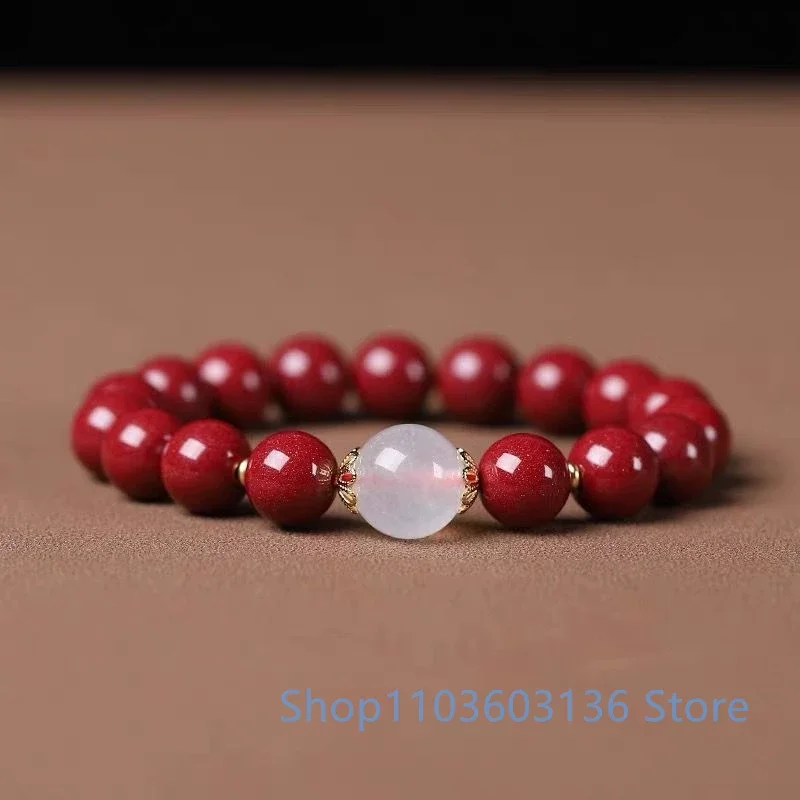 Cinnabar Purple Gold Sand Round Beads Men's and Women's Bracelet Smoke Purple Natural Hotan Jade Jewerly Bracelet Gift Wholesale