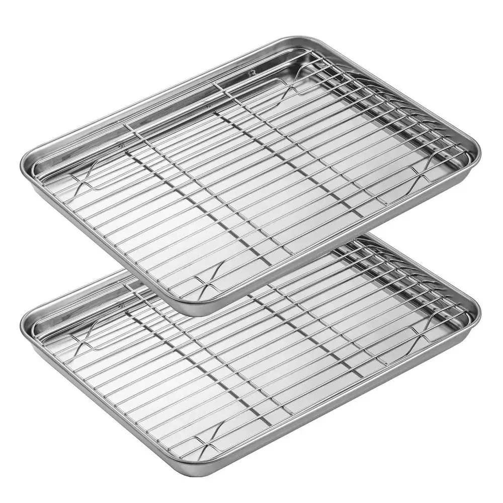 

Nonstick Baking Sheet with Cooling Rack Set Stainless Steel Rust Free Baking Tray Non Toxic Heavy Duty Oven Bread Cake Grid