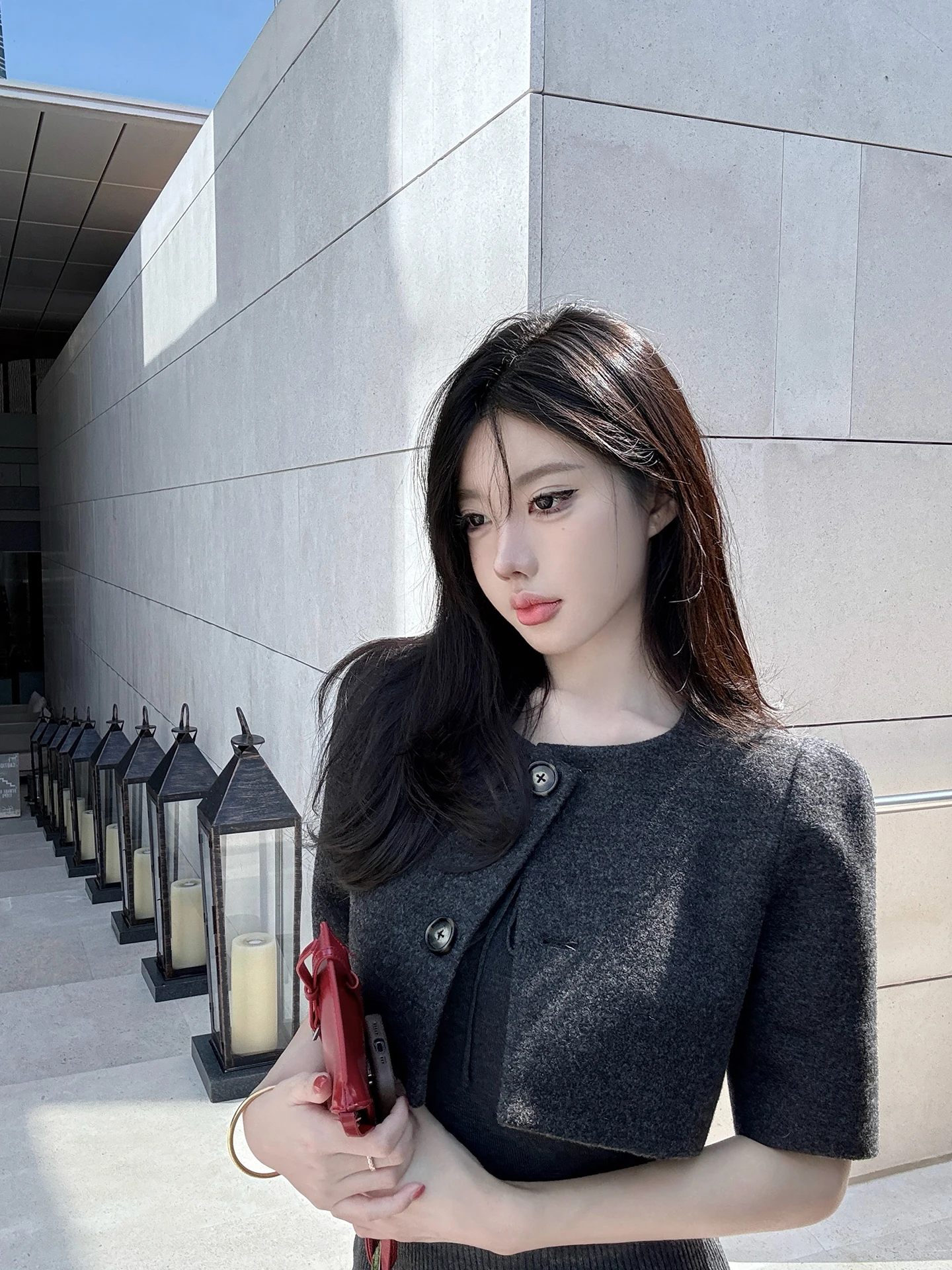 

Laareetoo Women's ort Woolen Jaet Five-Button Svel Top Quali Stand Spring Faion Ele Feeling