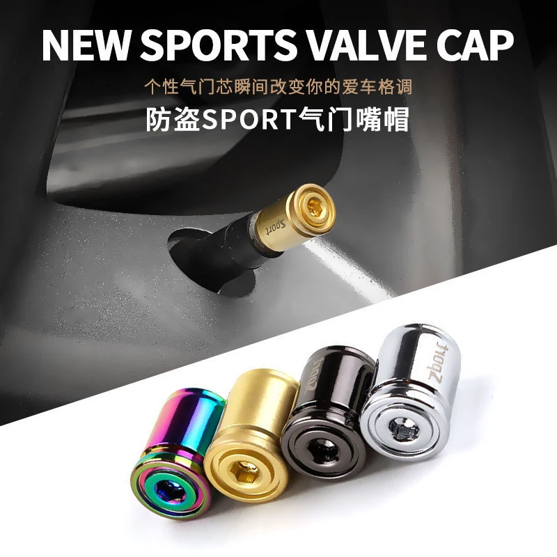 

One Set (4pcs) New Sports Logo Stainless Steel Anti-theft Universal Accessories Car Valve Stem Caps Tire Air Valve Dust Cover