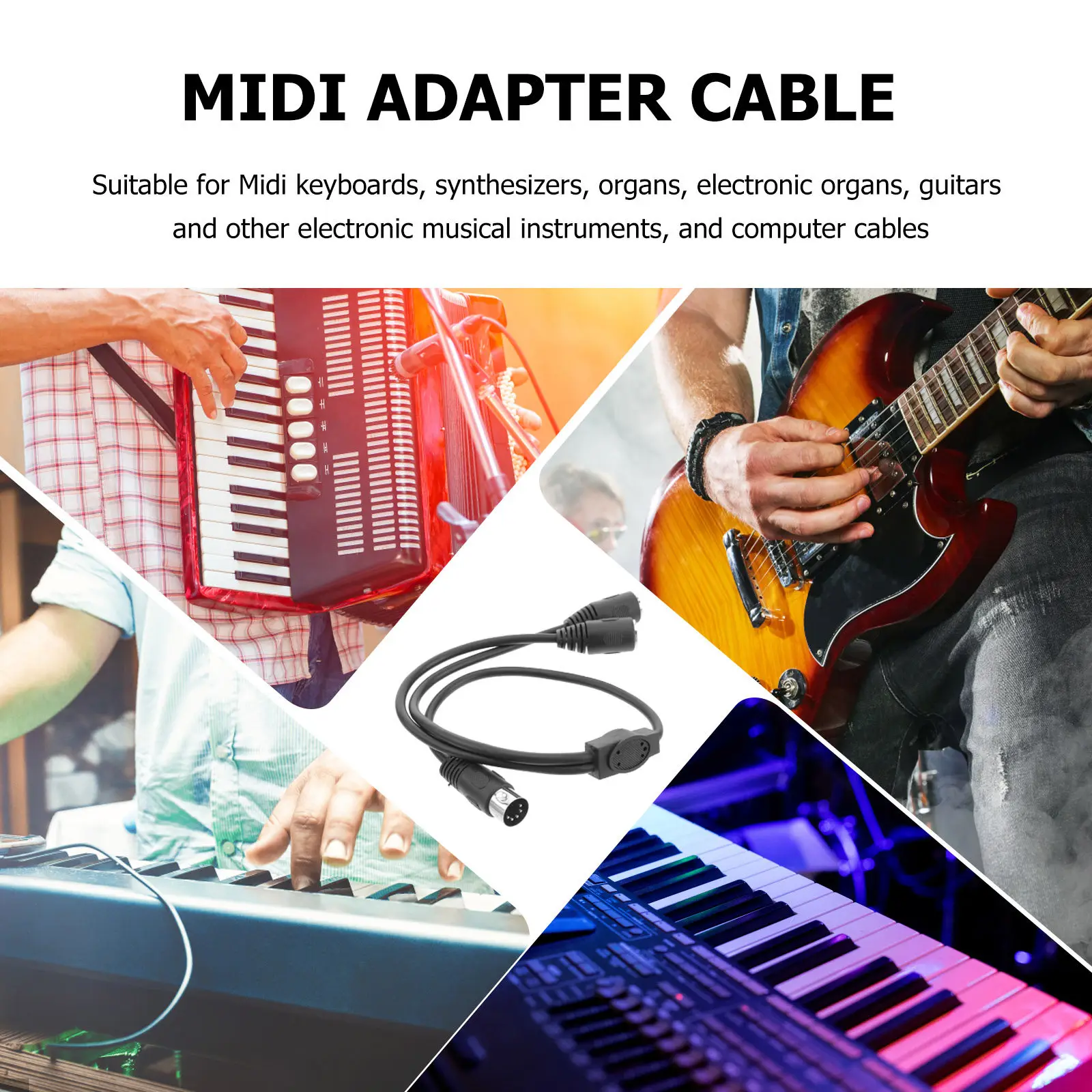 0.5m Din 5-Pin Midi Adapter Cable Robust Splitter Converts Single Port to Dual Female Outputs Ideal for Synthesizers Keyboards