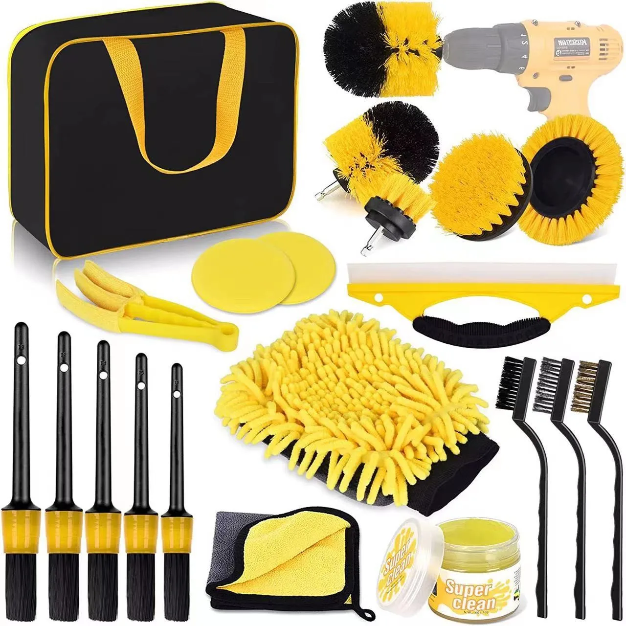 

Electric drill brush car cleaning kit 20/25/30/35 pcs car interior tire electric combo set