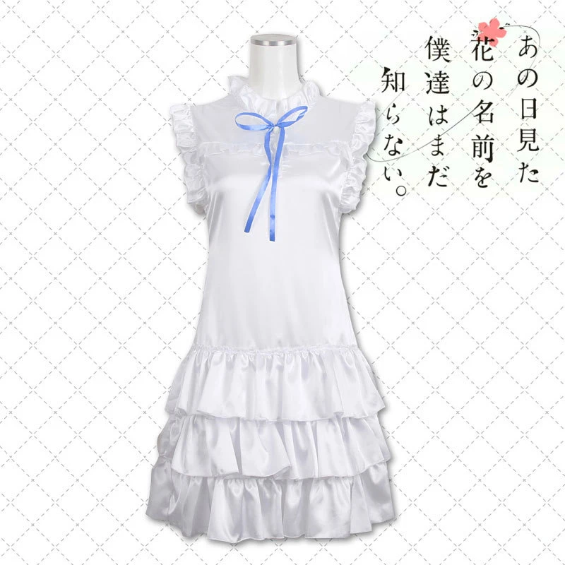 Japan Anime Anohana Cosplay Girls Honma Meiko Costume Dress Short Sleeves The Flower We Saw That Day Women White Dress Summer