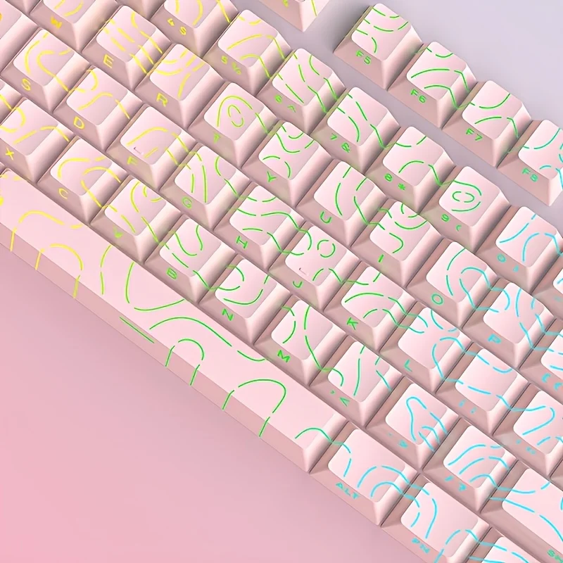 أغطية مفاتيح بخط كونتور وردي - إضاءة خلفية شفافة، ملف تعريف الكرز، قالب حقن مزدوج النار، 87 مفتاحًا، 10 مفاتيح إضافية