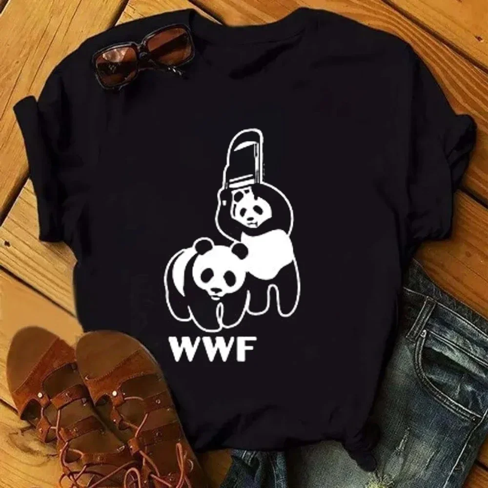 Lazy Style New Cute Panda T Shirts For Women Just A Girl Who Loves Pandas Print Tops Commuting OL Custom Patterned Clothes