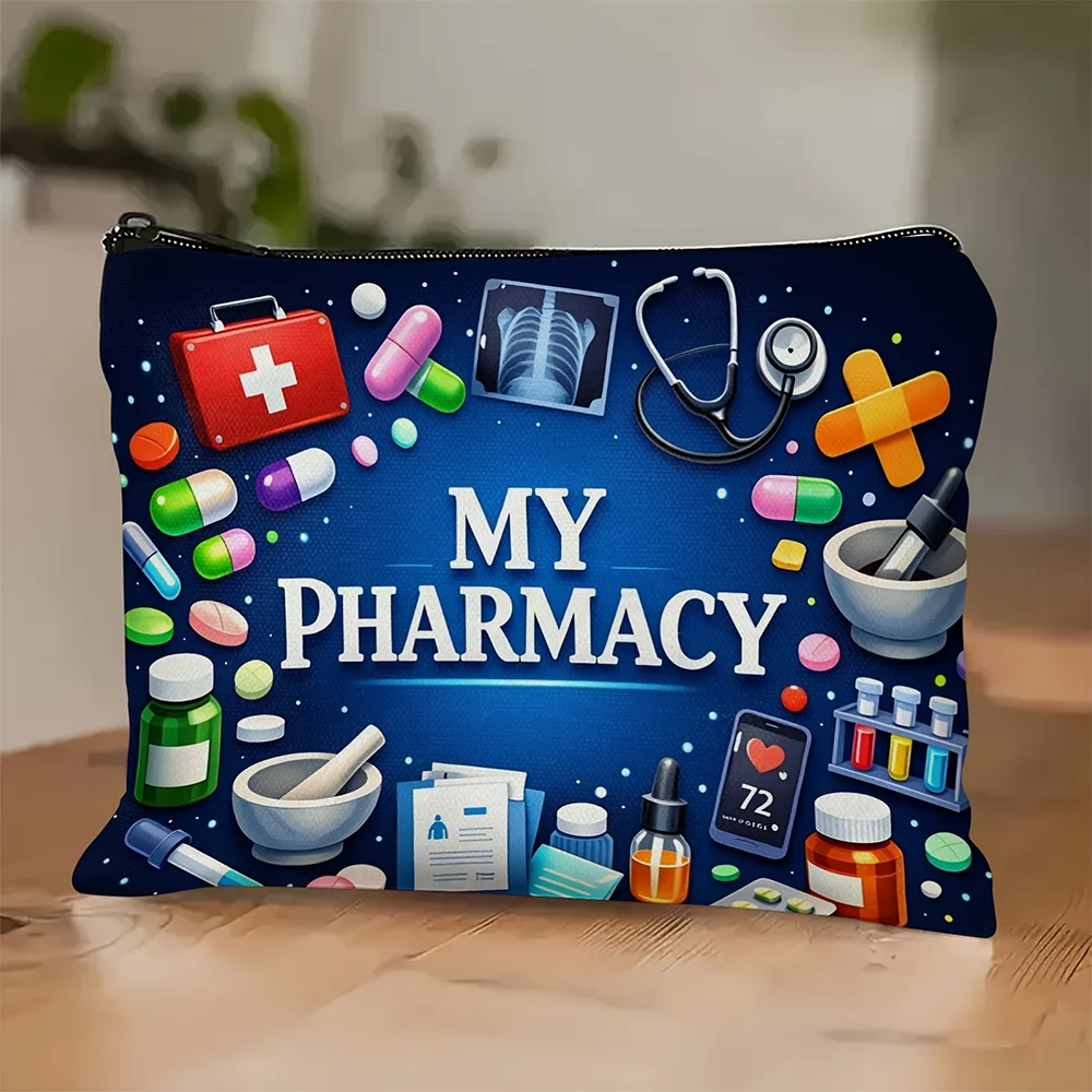 1pc  My Pharmacy Medical Themed Zipper Pouch, Healthcare Worker Storage Bag For First Aid Supplies, Travel Toiletry Organizer