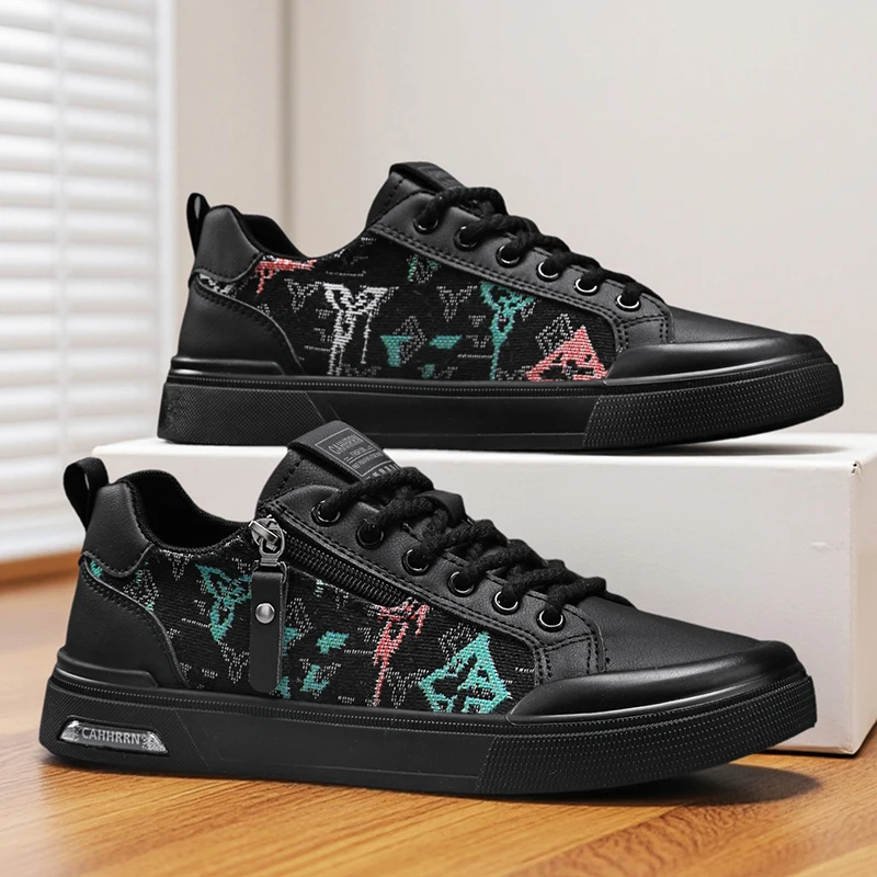 YRZL Spring and Autumn Men's Shoes Casual Board Shoes White Shoes Splicing Surface Versatile Trendy Shoes