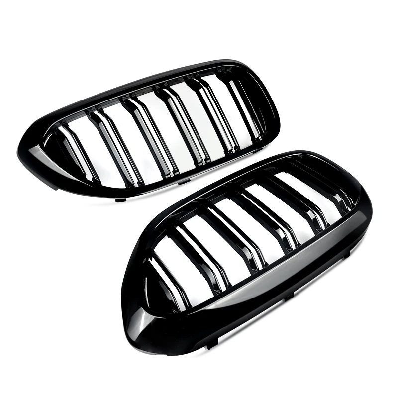 شوايات سباق بخطوط مزدوجة سوداء لامعة متوافقة مع BMW 5 Series G30 G31 530i 540i 2017-2020 شبكة الكلى الأمامية ما بعد البيع #6