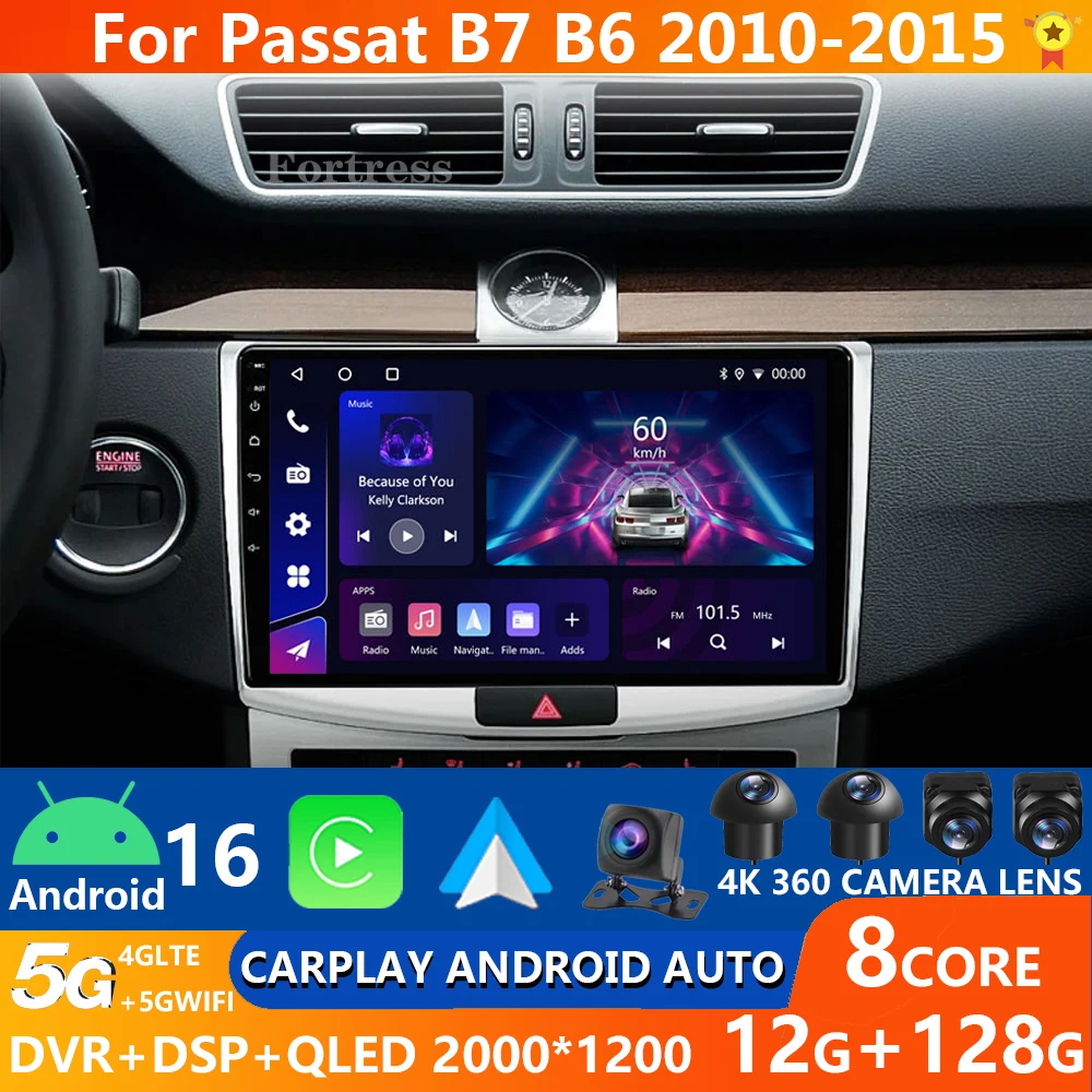 For Volkswagen VW Passat B6 B7 CC 2007-2015 Car Radio Carplay GPS Navigation Stereo Android16 Auto Multimedia Player 4G No 2din