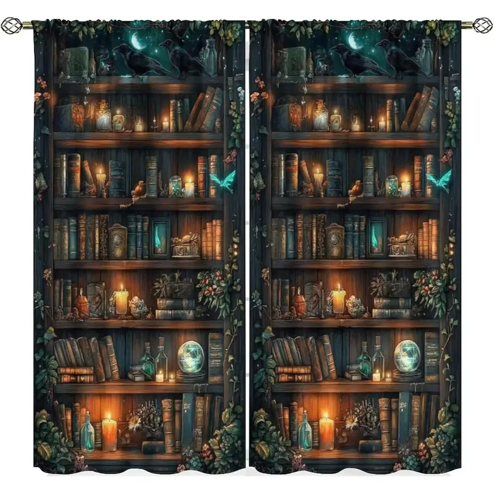 Vintage Book-Themed Window Curtains for Kids' Rooms, 2-Panel Set, 84x84 Inch Blackout