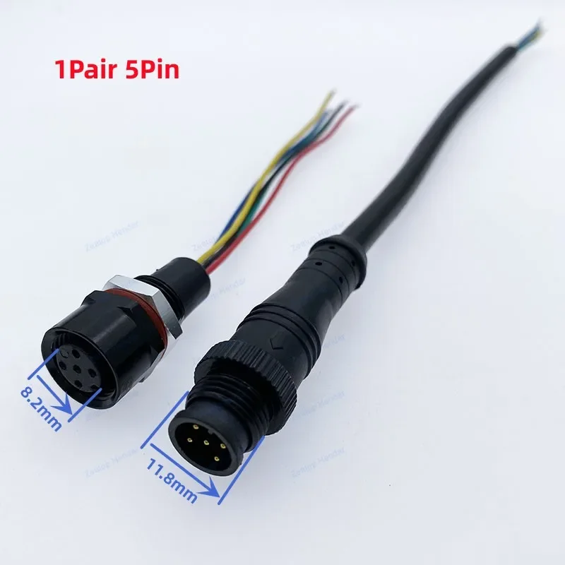 M12 كابل طاقة مقاوم للماء لموصل سلك الشريط LED ، لوحة أنثى ، قابس ذكر ، برغي معدني ، 2 دبوس ، 3 دبوس ، 4 دبوس ، 5 دبوس ، 6 دبوس ، 8 دبوس ، IP68 ، 1 زوج #4