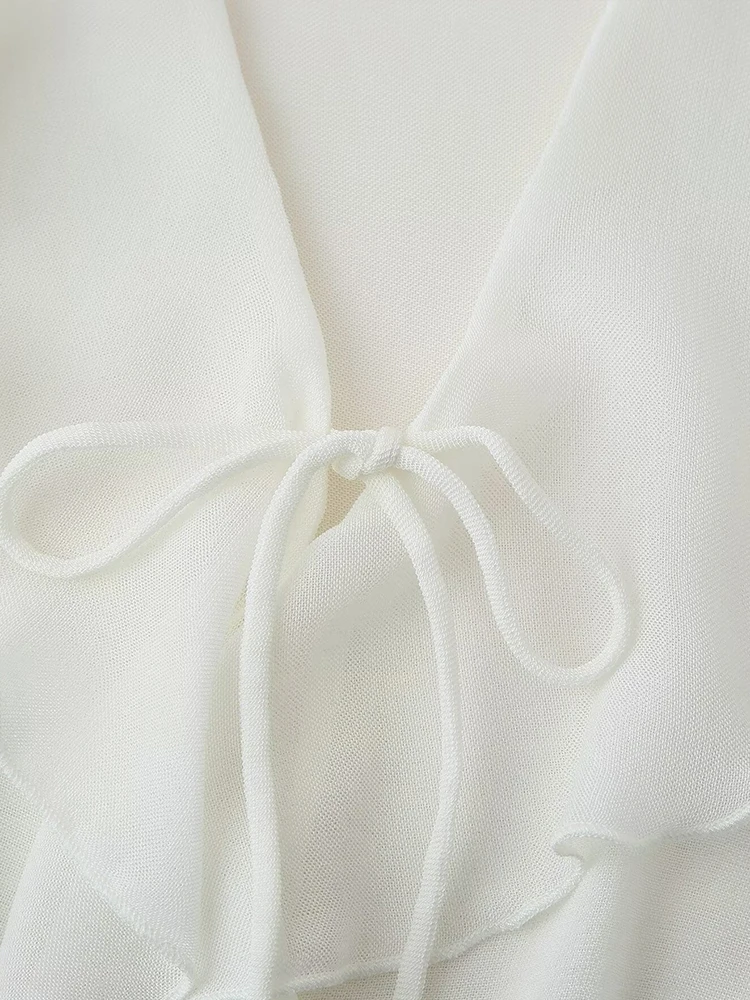 유럽과 미국 스타일의 여름 신제품 여성 의류 레이어드 장식 드레이프 브이넥 긴팔 셔츠