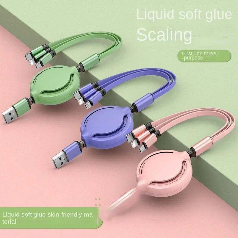 3-in-1 Retractable Data USB Cable for IPhone Charger Fast Wire Charging Cable for Android Phones, C-type Xiaomi Huawei Samsung