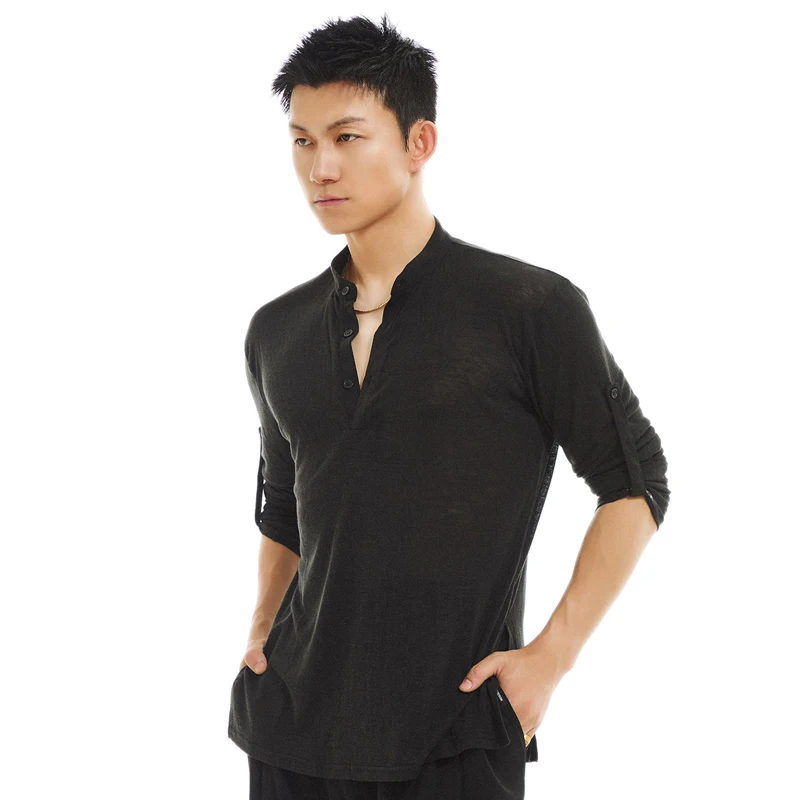 성인 룸바 볼룸 댄스 탑 남성 긴 소매 현대 댄스 탑 남성 라틴 댄스 셔츠 무대 공연 착용 SL13699