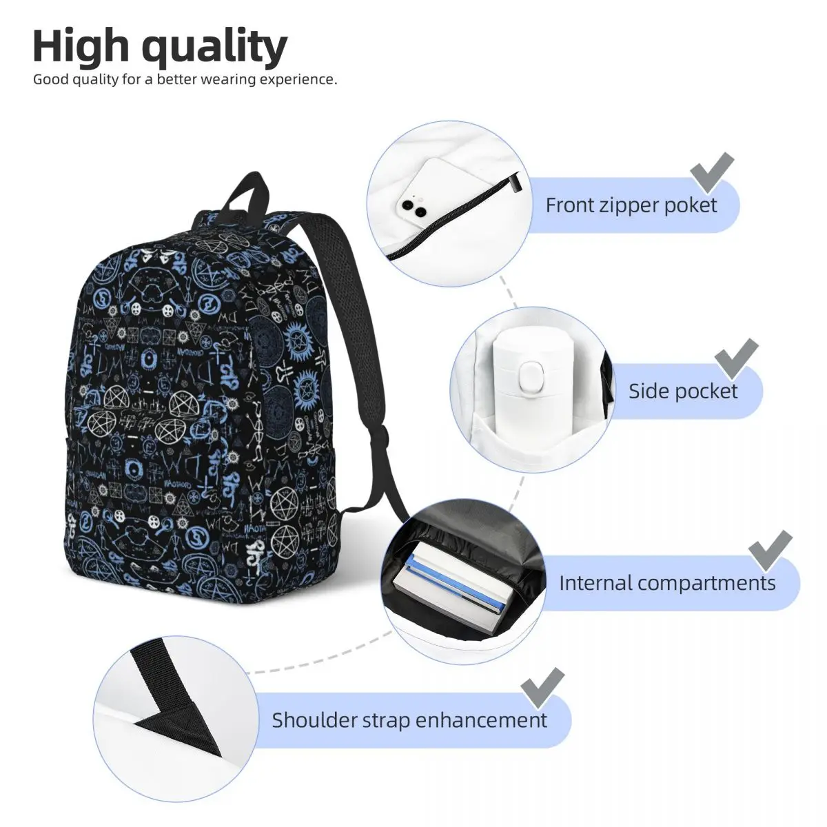 Supernatural Symbols Backpack for Men Women Casual Student Hiking Travel Daypack Laptop Computer Shoulder Bag Gift