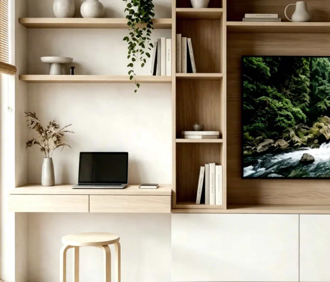 jp-Custom Full Wall Panel Solid Wood TV Stand Modern Minimalism Light Luxury Living Room Bedroom