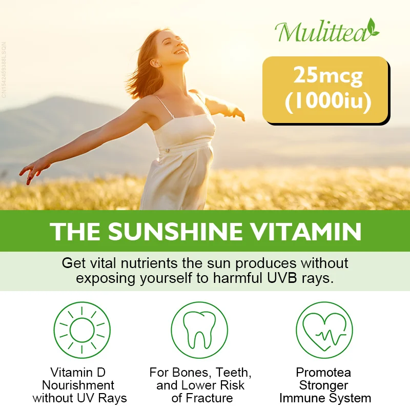 Mulittea Vitamin D3 Capsules for Immune Health Help Regulate Calcium Metabolism Promote Bone Teeth and Skin Health