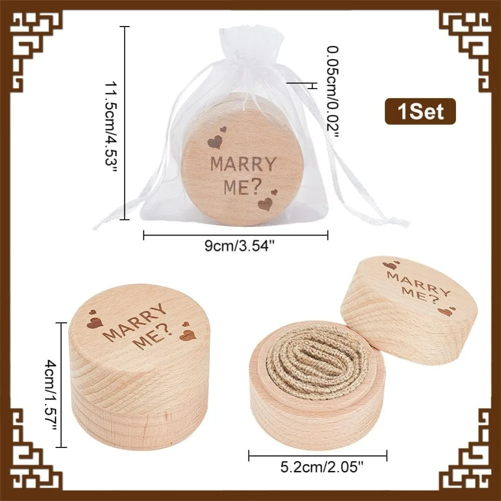 Wooden Ring Display Holder Marry Me Ring Box with Organza Bag Vintage Wood Ring Bearer Box Rustic Carrier Box