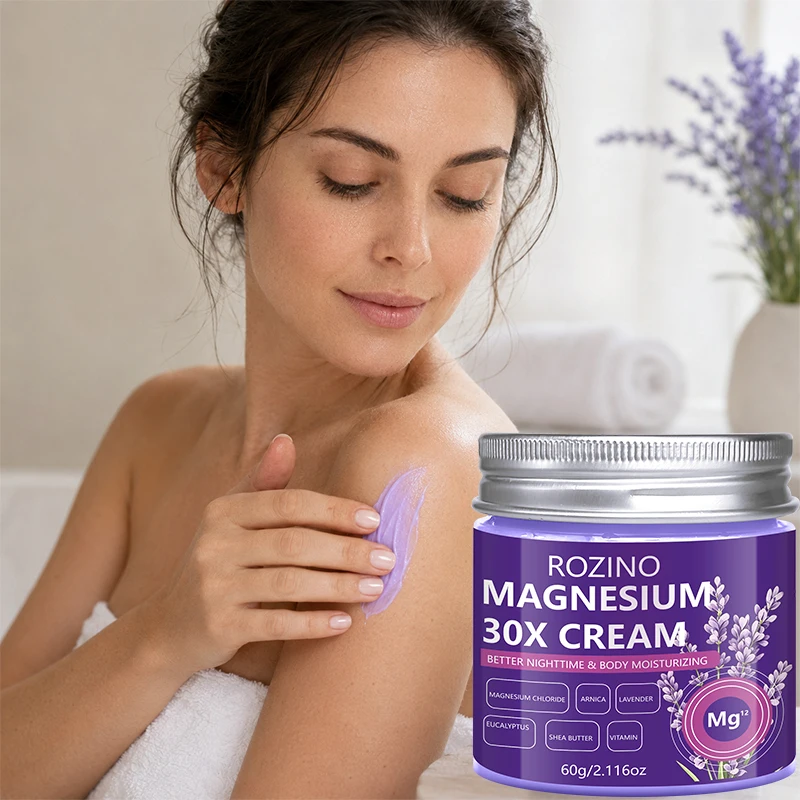 Rozino 30X Moisturizing Care Intensive Magnesium Cream, Containing Calendula, Lavender, Shea Butter + Vitamins, Skin-Friendly Formula Suitable for Shoulders, Neck, and Limbs, Instantly Hydrates and Softens the Skin, Providing All-Night Skin Care.