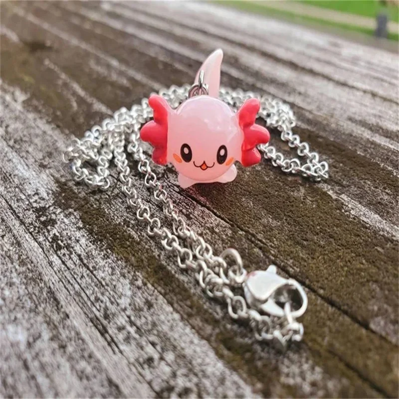 Axolotl Necklace, Cute Pink Animal Jewelry, Unique Animal, Kawaii, Pink Axolotl, Birthday, Easter gift