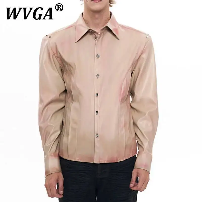 

WVGA Spring Autumn New Man Tide High Street Retro Leather Turn-Down Collar Long Sleeves Shirts Niche Chic Casual Shirt Ins W9178