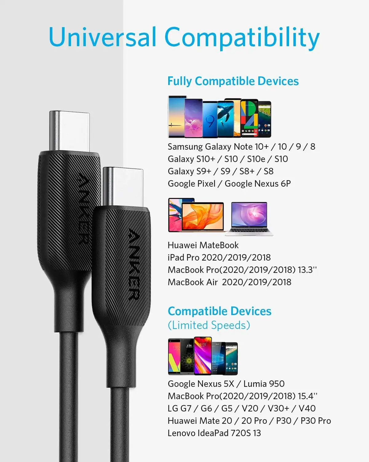 Câble Anker USB C 60 W 3 pieds Powerline III USB-C vers USB-C 2.0 Câble de chargeur pour téléphone MacBook