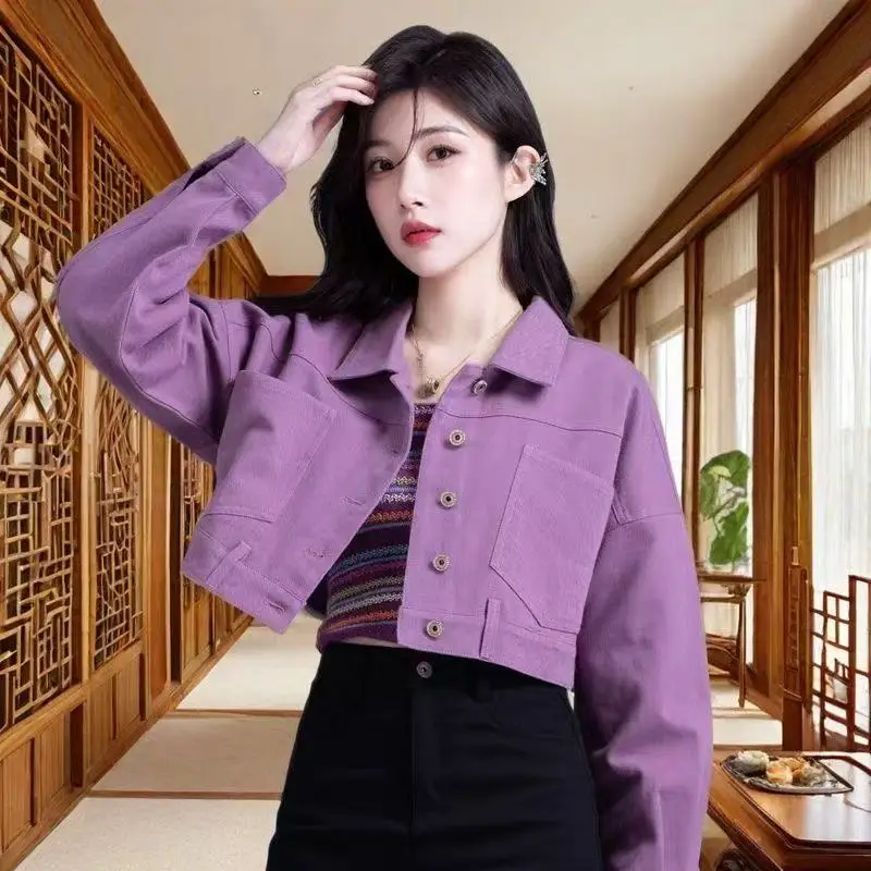 2026 New Spring Autumn Jeans Coat Top Women Fashion Multicolored Short Cowboy Denim Outerwear Korean Style Female