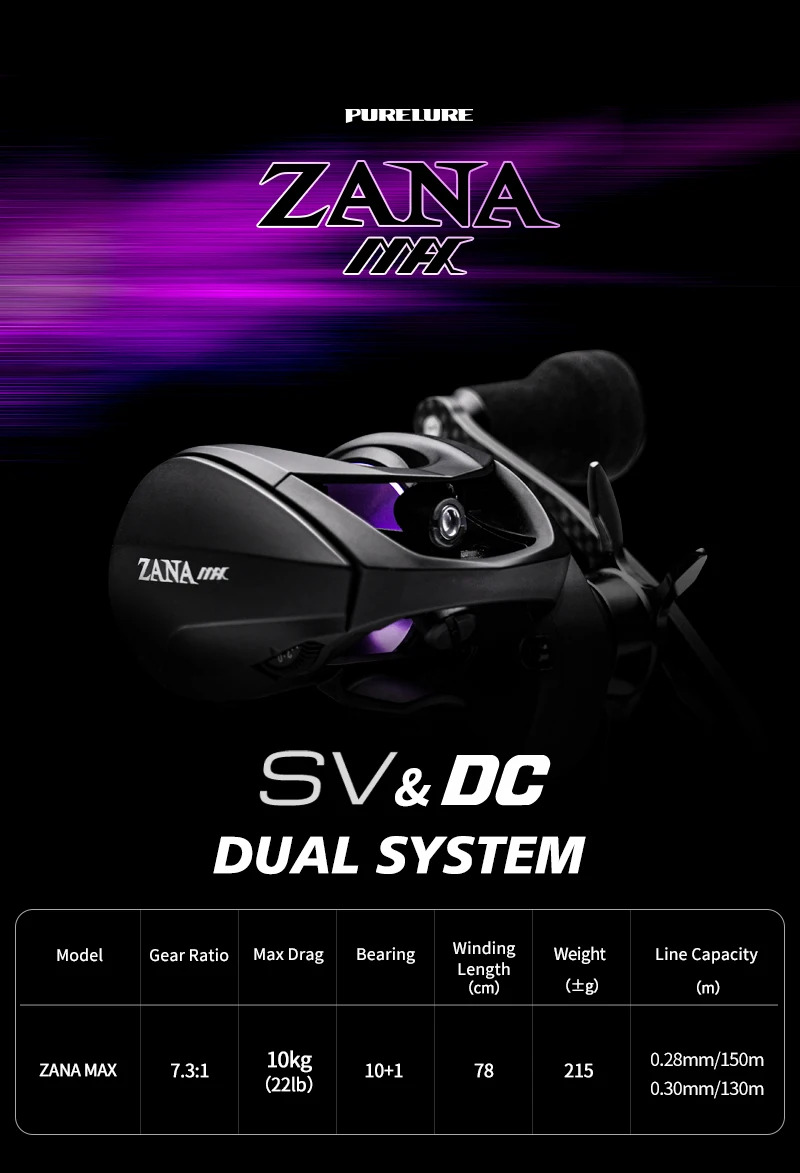 PURELURE ZANA MAX 10KG SV+DC Dual-Modus 7.3:1 Übersetzung Salzwasserbeständige Vollmetall 215g Macro Monster 10+1 Kugellager Baitcasting-Rolle – Detail 3